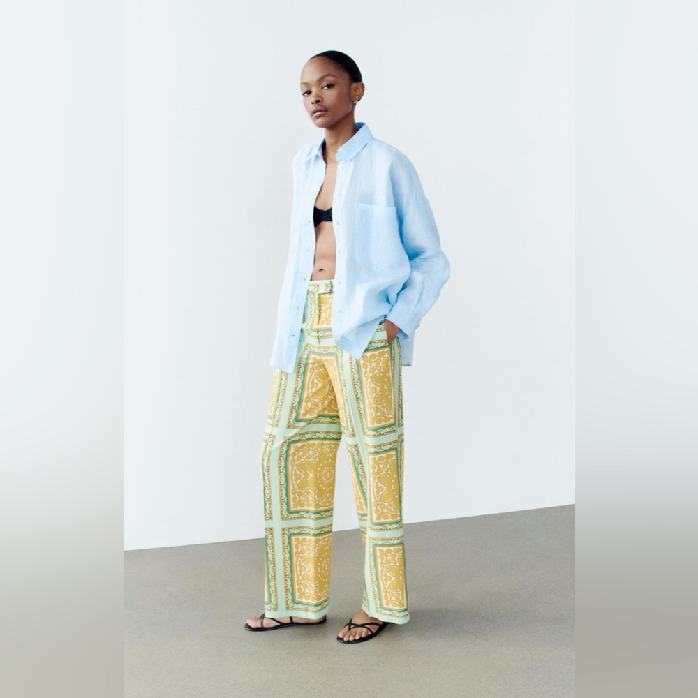 NWT Zara Linen Blend Printed Pants